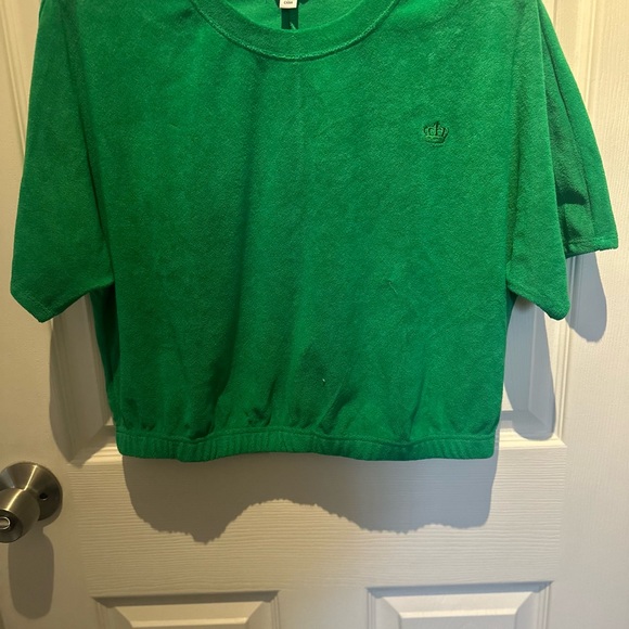 Juicy Couture Terry Cloth Short Sleeve Green Cropped Top Size XL NWOT Boho Beach - Picture 2 of 9